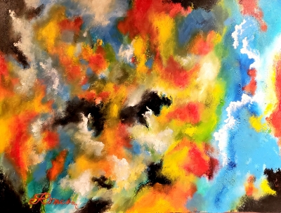 The cycle of Life, Fire, Water, Earth, and Air, acrylic on canvas, 30x40x1.5 inch, 76x101x4 cm, SKU 1006
