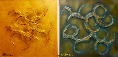 Gold and silver, acrylic-sculpture on canvas, 20x40 inch, 50.5X101.5 cm, SKU 1104 
