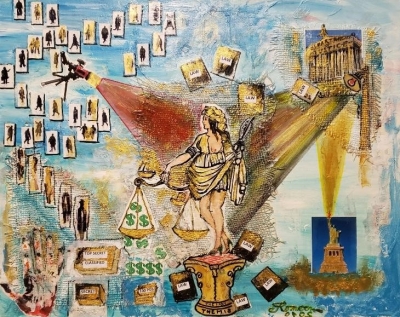 The Lady Themis, Acylic, photocollage, 24x30 inch SKU 1146 