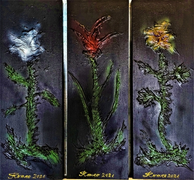 Flowers in midnight 36x36 inch, 91.5x91.5 cm, SKU 1181