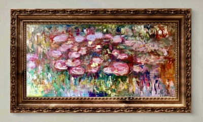 Secret of Pink Waterlilies Original Oil Painting • 40×80 cm