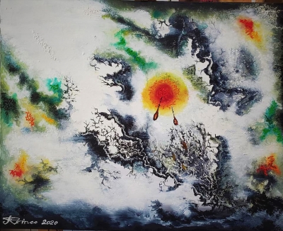 Phoenix reborn from ash, oil on canvas, 24x30 inch, SKU 3058 