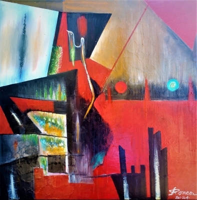 Mythical Birds Phoenix, oil on canvas, 48x48 inch, 122x122 cm, SKU 3080