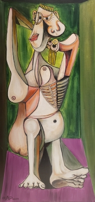The  Woman stand up, inspred from Picasso, Acrylic on canvas, 18x36 inch  