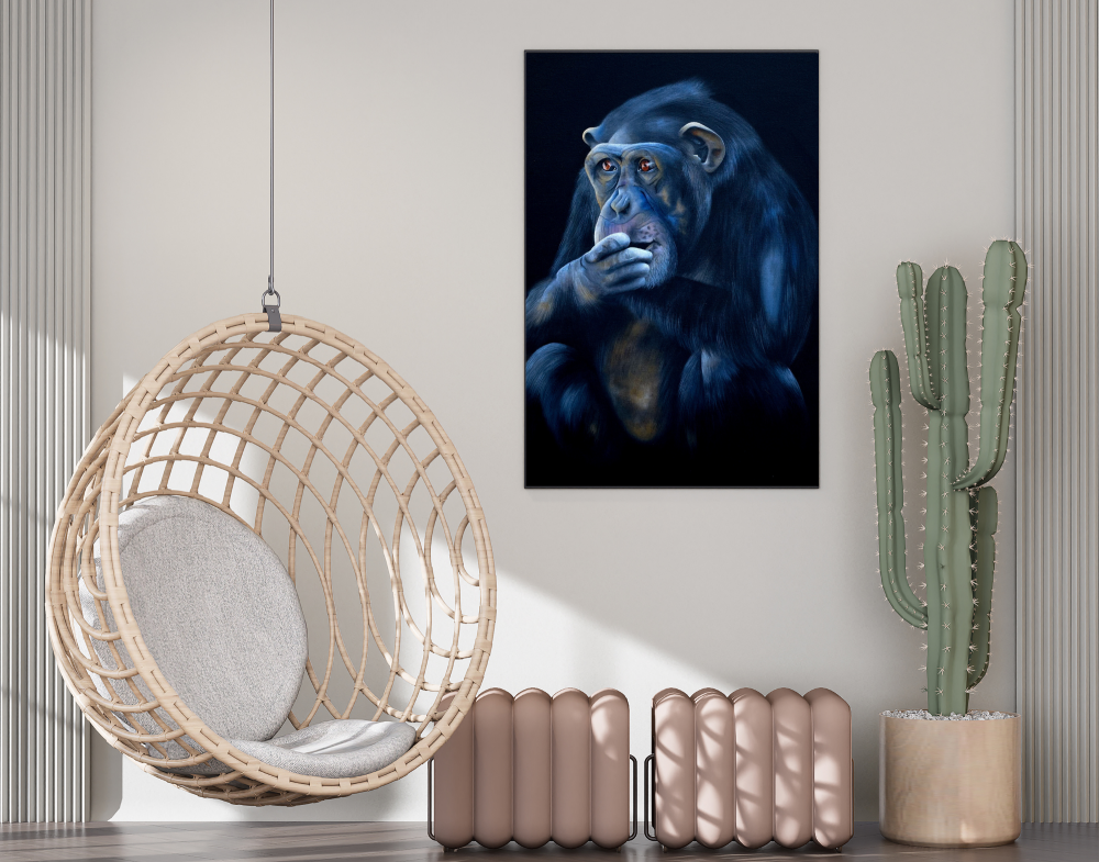 \"Wisdom in Silence – Original Acrylic Chimpanzee Painting\"