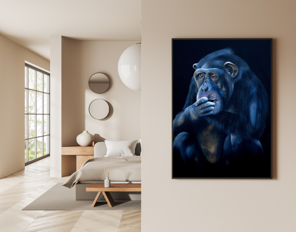 \"Wisdom in Silence – Original Acrylic Chimpanzee Painting\"