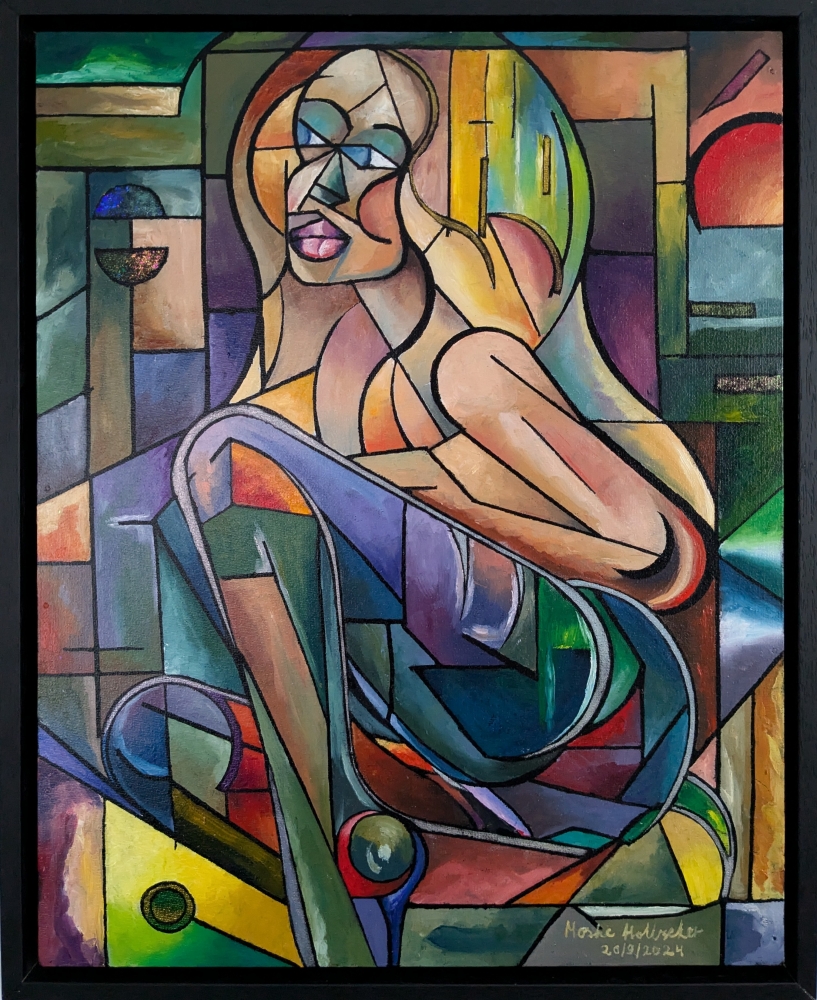 Girl 1. Print of an Original artwork, Fully Embellished with Oil and Acrylic colors, Textured & combined with shiny sparkling, modern art, abstract