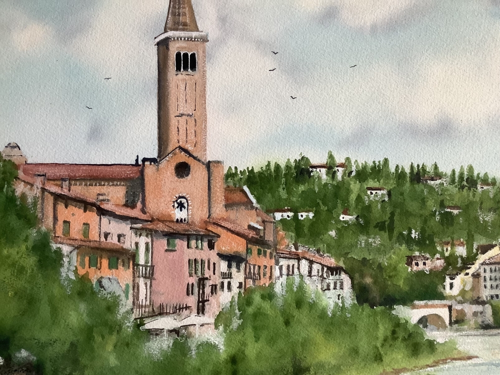 Watercolour of Verona, Original Painting, Santa Anastasia Church, Italy artwork 