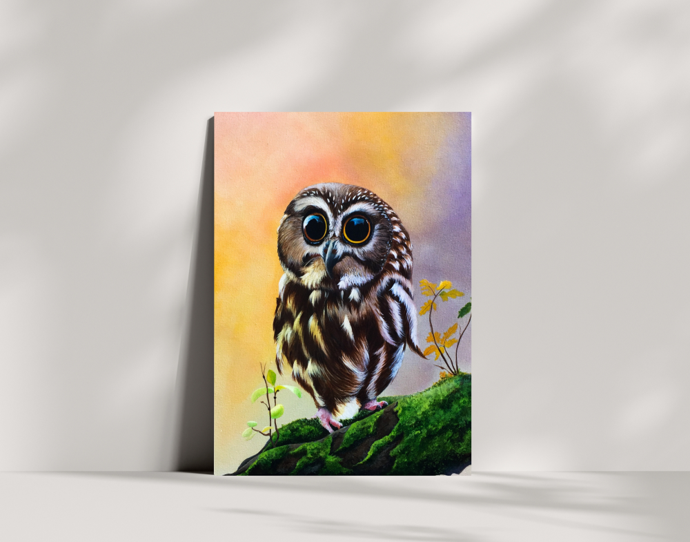  \"Whispers of the Forest – Original Acrylic Owl Painting\"