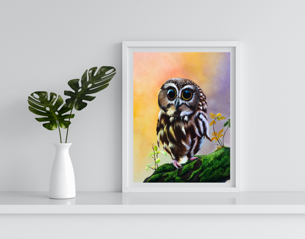  \"Whispers of the Forest – Original Acrylic Owl Painting\"