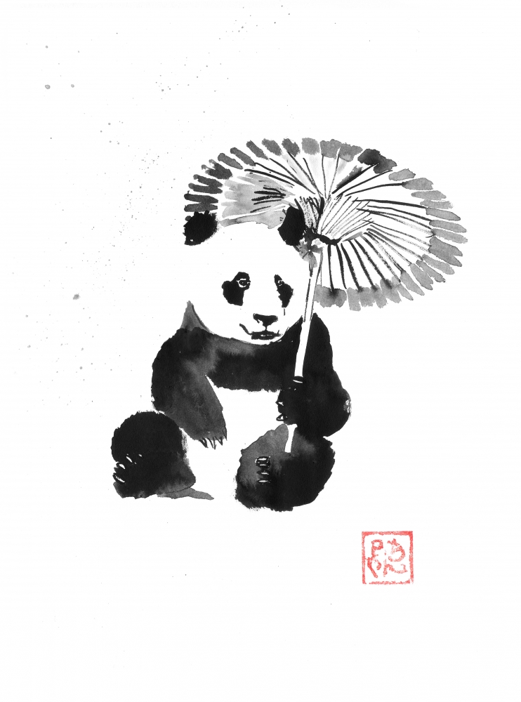 panda under the rain