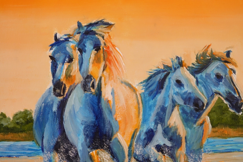 Splashing Horses at Sunset