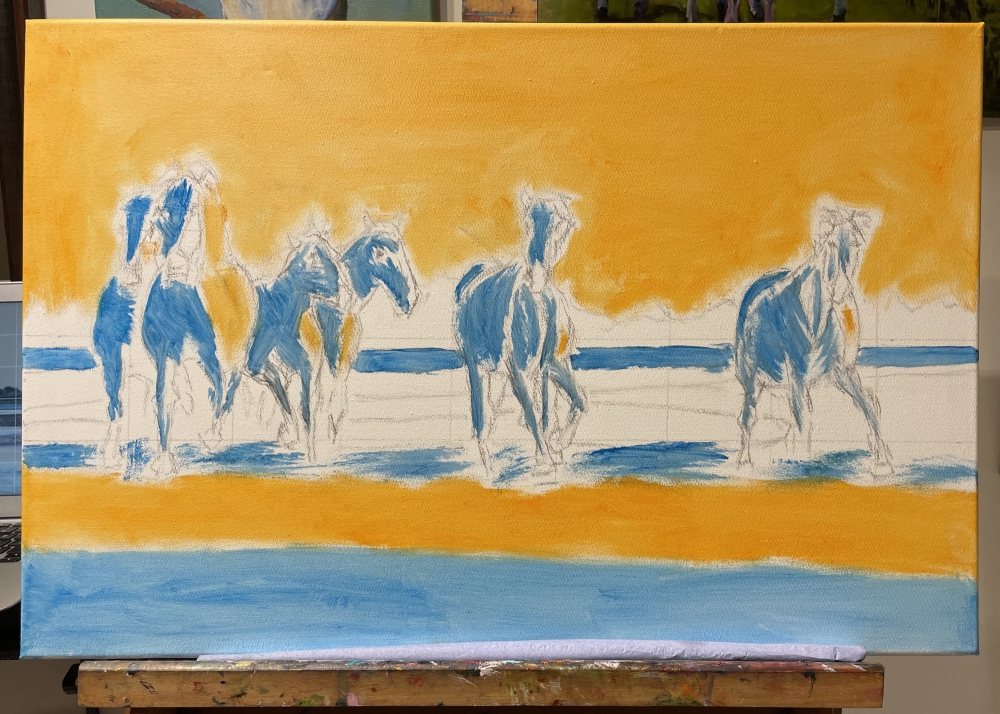 Splashing Horses at Sunset