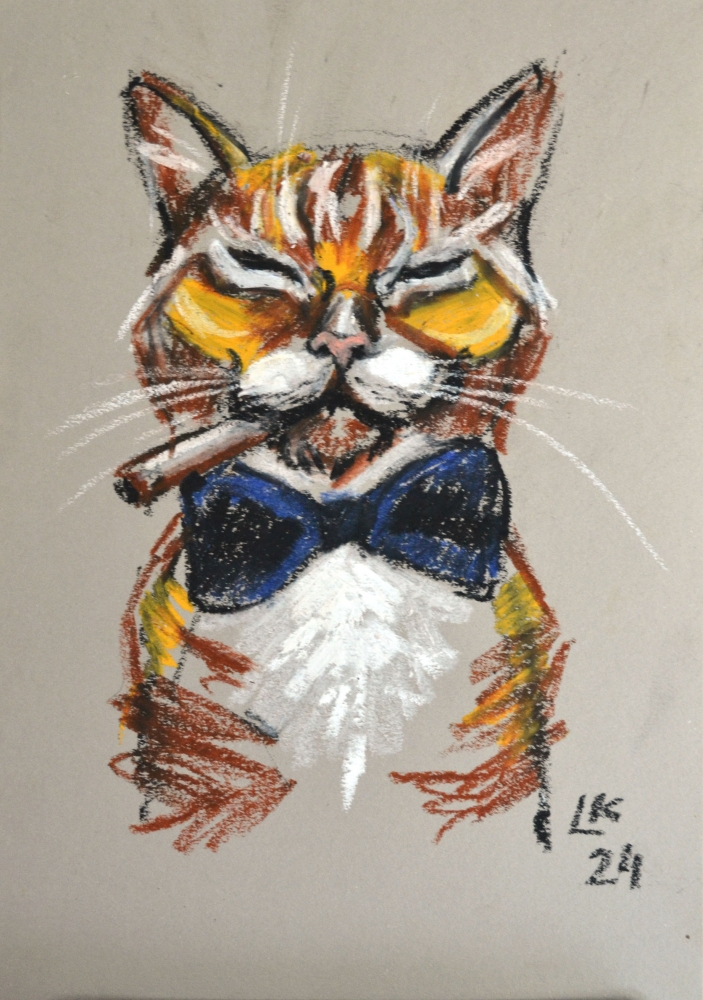 Cat Wearing Bow Tie With a Cigar 