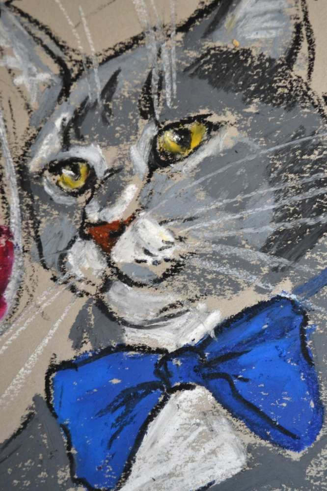 Quirky cat with red wine and bow tie