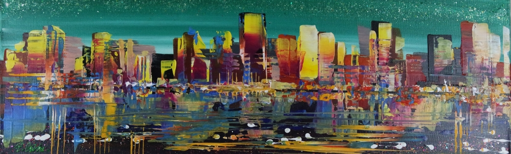 Colourful city night skyline 4018