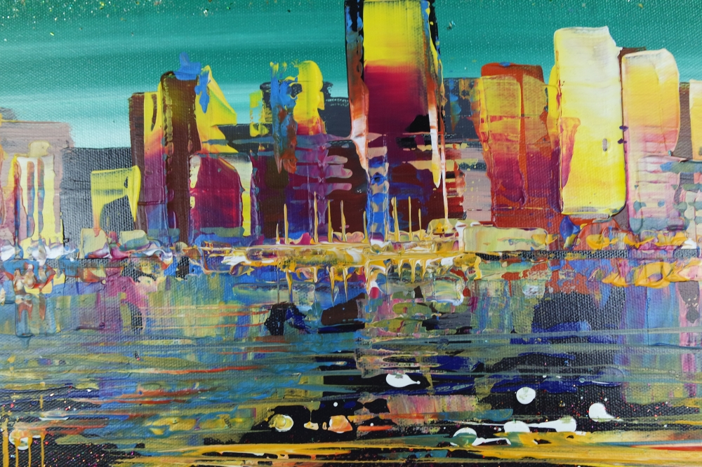 Colourful city night skyline 4018