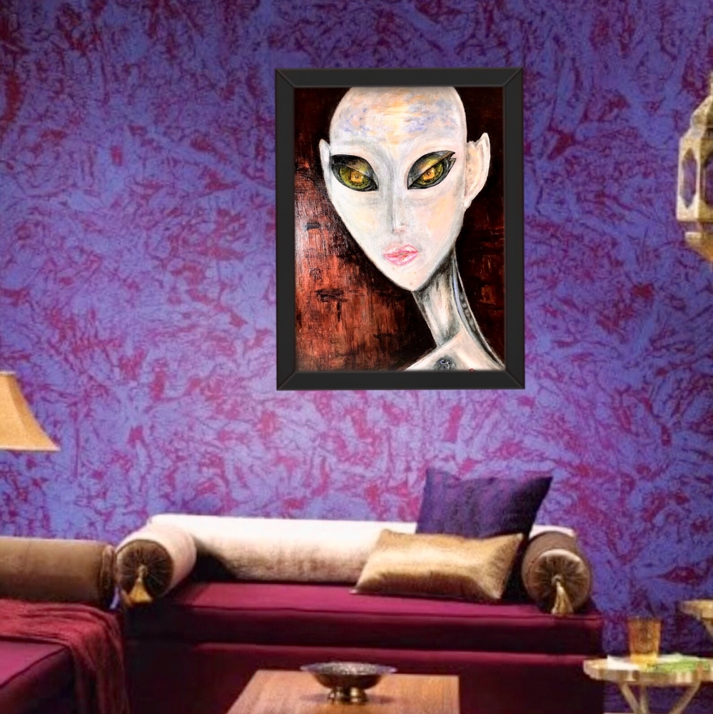 Original,one of a kind,Alien portrait on stretched canvas