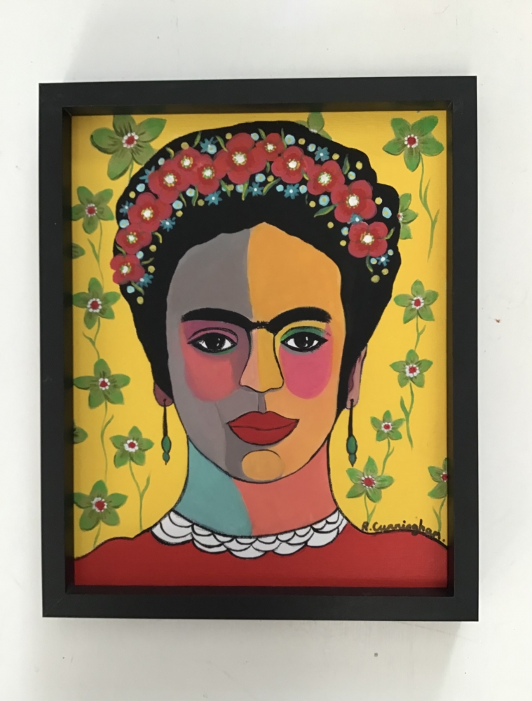 Frida with red flowers