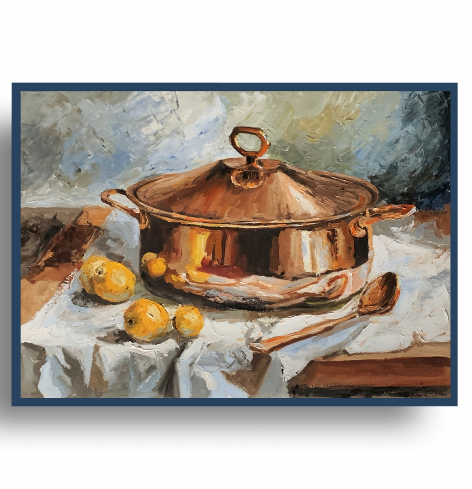 Still life with Copper Pot and lemons.