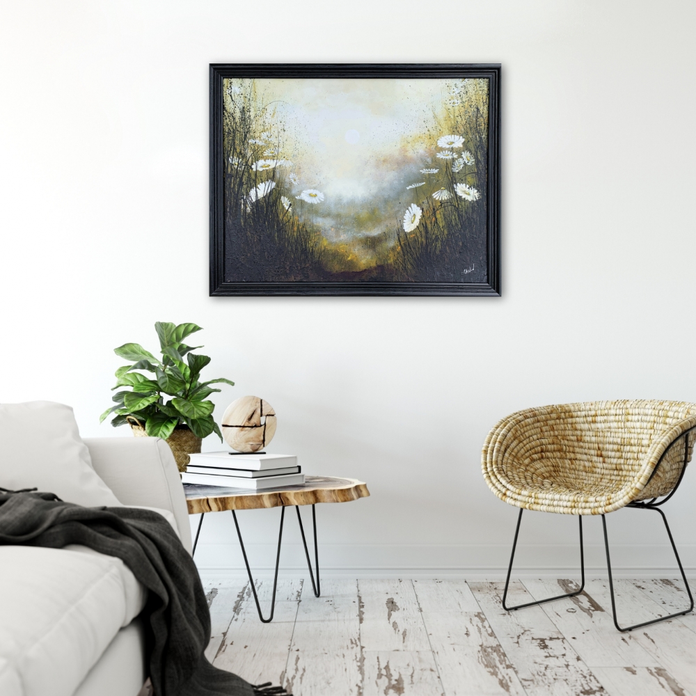 Misty Sunset Daisy painting Framed