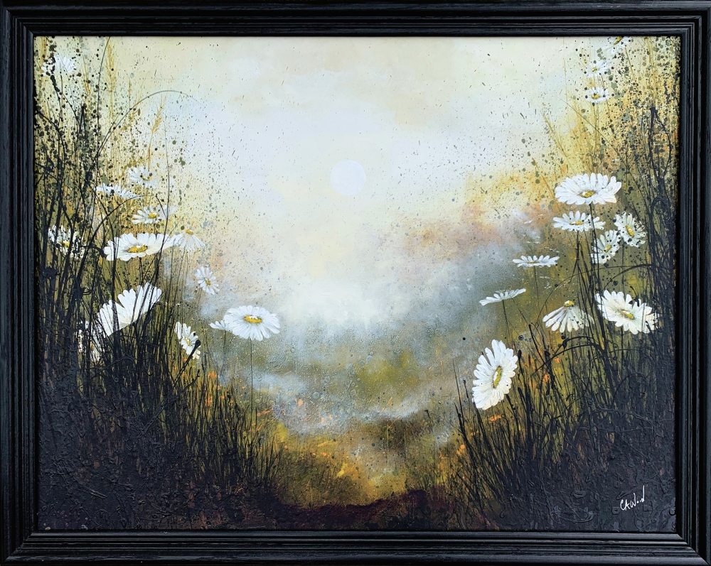 Misty Sunset Daisy painting Framed