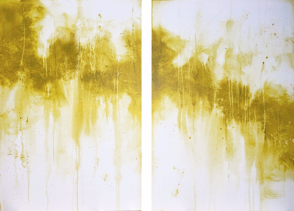 Distressed Yellow Abstract Diptych XL