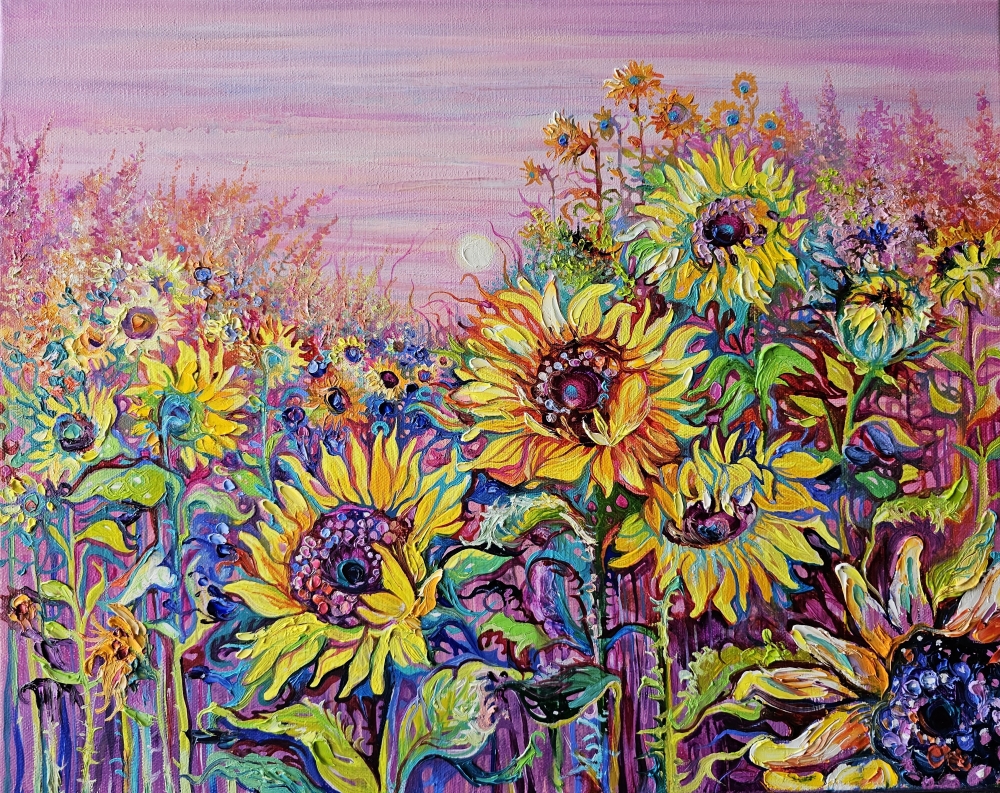 Sunflower Field in the Sunset Light