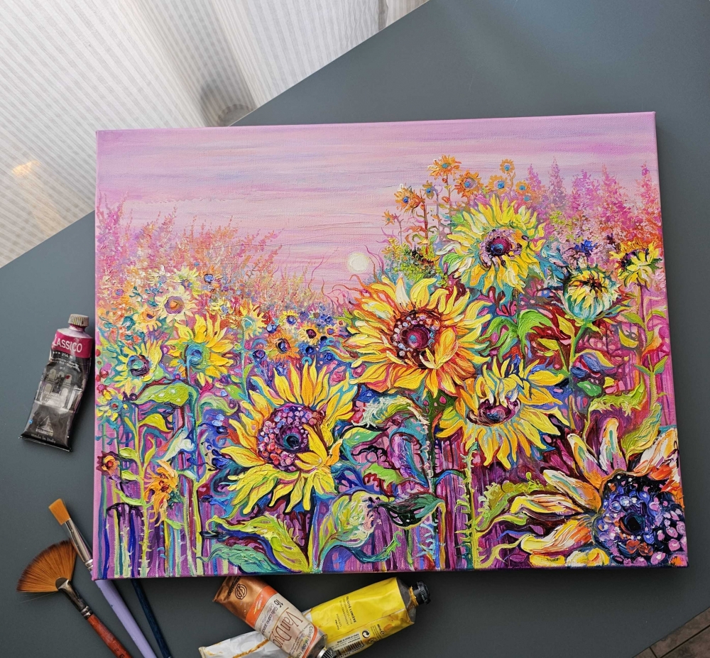 Sunflower Field in the Sunset Light