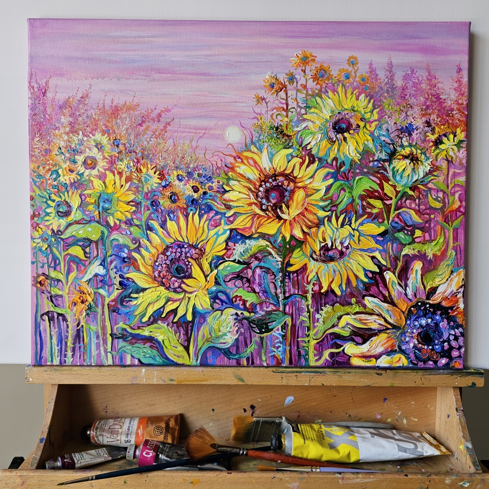 Sunflower Field in the Sunset Light