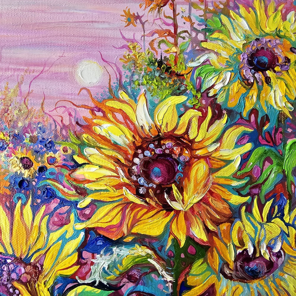 Sunflower Field in the Sunset Light