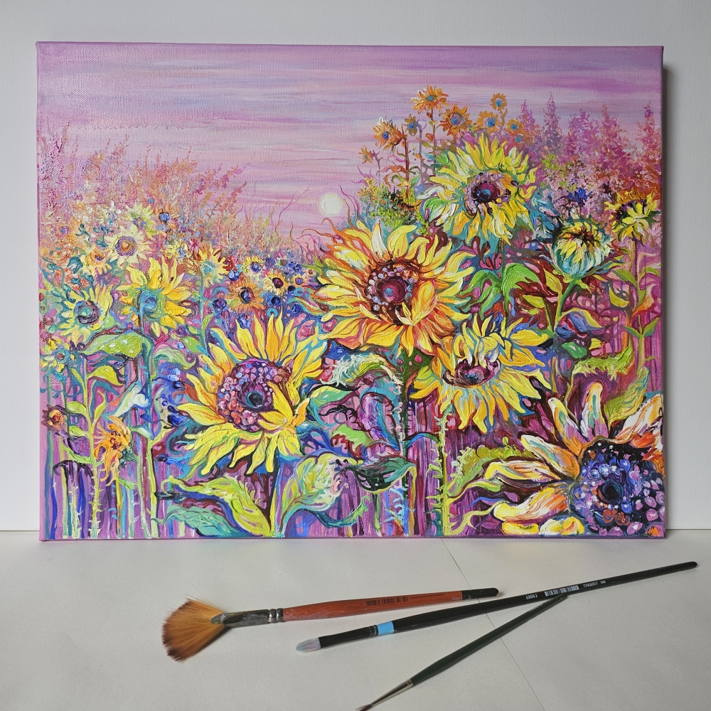 Sunflower Field in the Sunset Light