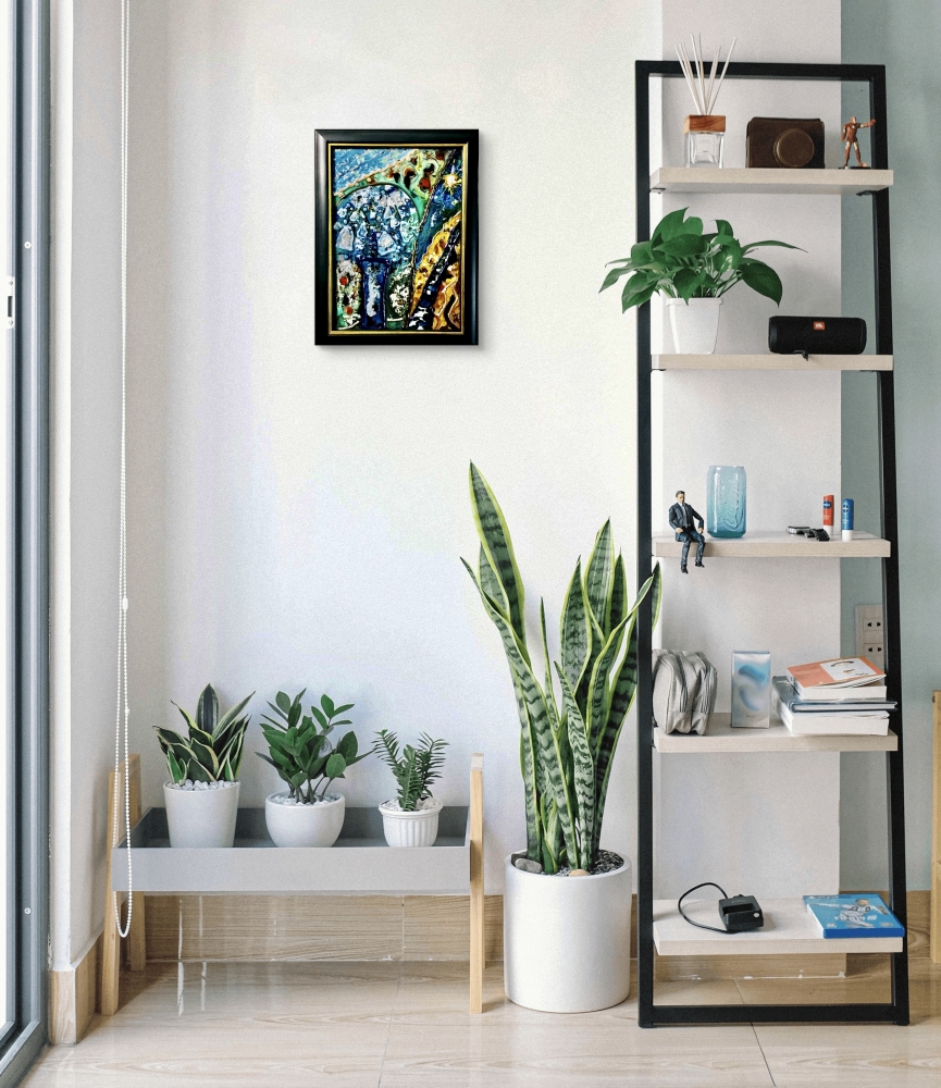 Snowdrops Fantasy Abstract Painting on Glass | Mixed Media Art with Natural Stones | Unique Gift 