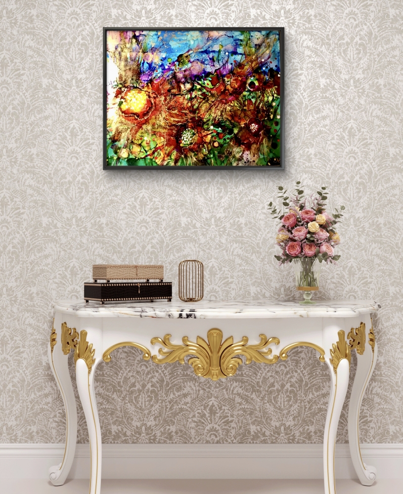 Fantasy Flower Garden, Colorful Abstract Alcohol Ink Mixed Media Art