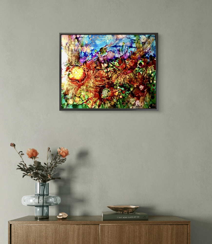 Fantasy Flower Garden, Colorful Abstract Alcohol Ink Mixed Media Art