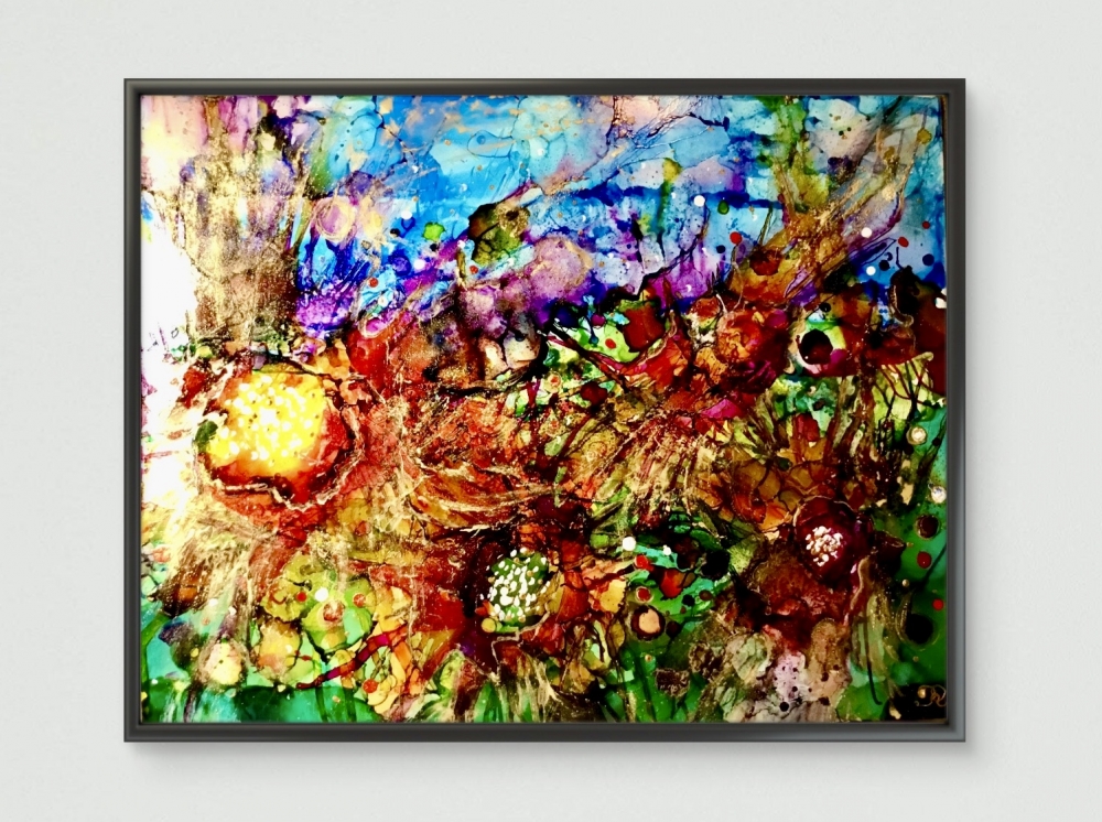 Fantasy Flower Garden, Colorful Abstract Alcohol Ink Mixed Media Art