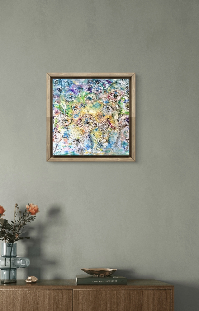 Original Dandelions Abstract Oil Painting - Textured Mixed Media Background, Handmade Wall Art, 30x40 cm (11.8x15.7 inches), Not Framed