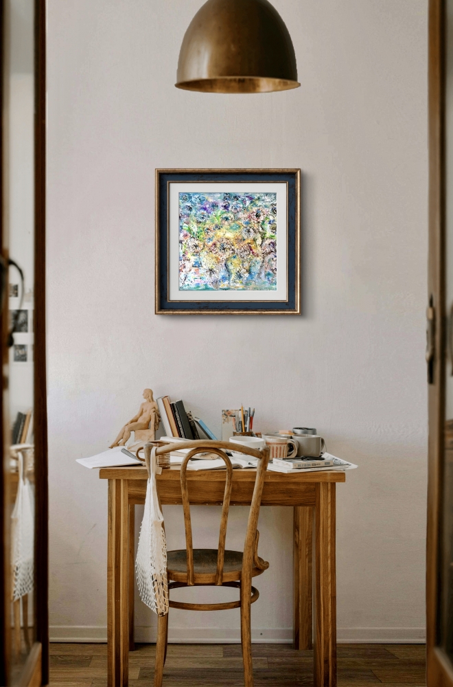 Original Dandelions Abstract Oil Painting - Textured Mixed Media Background, Handmade Wall Art, 30x40 cm (11.8x15.7 inches), Not Framed