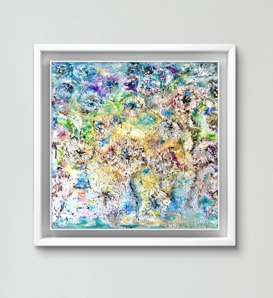 Original Dandelions Abstract Oil Painting - Textured Mixed Media Background, Handmade Wall Art, 30x40 cm (11.8x15.7 inches), Not Framed