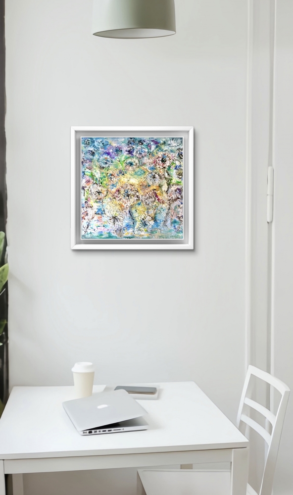 Original Dandelions Abstract Oil Painting - Textured Mixed Media Background, Handmade Wall Art, 30x40 cm (11.8x15.7 inches), Not Framed