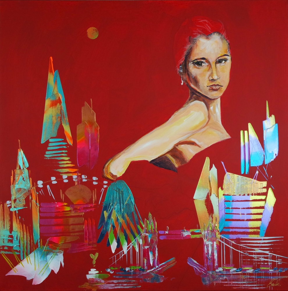 City of London Abstract Red Night Figure 5051
