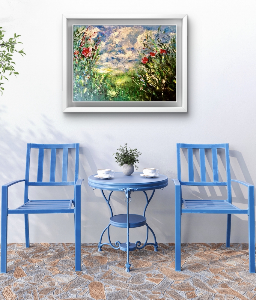 Red Flowers at Sunset – Textured Acrylic Painting on Canvas