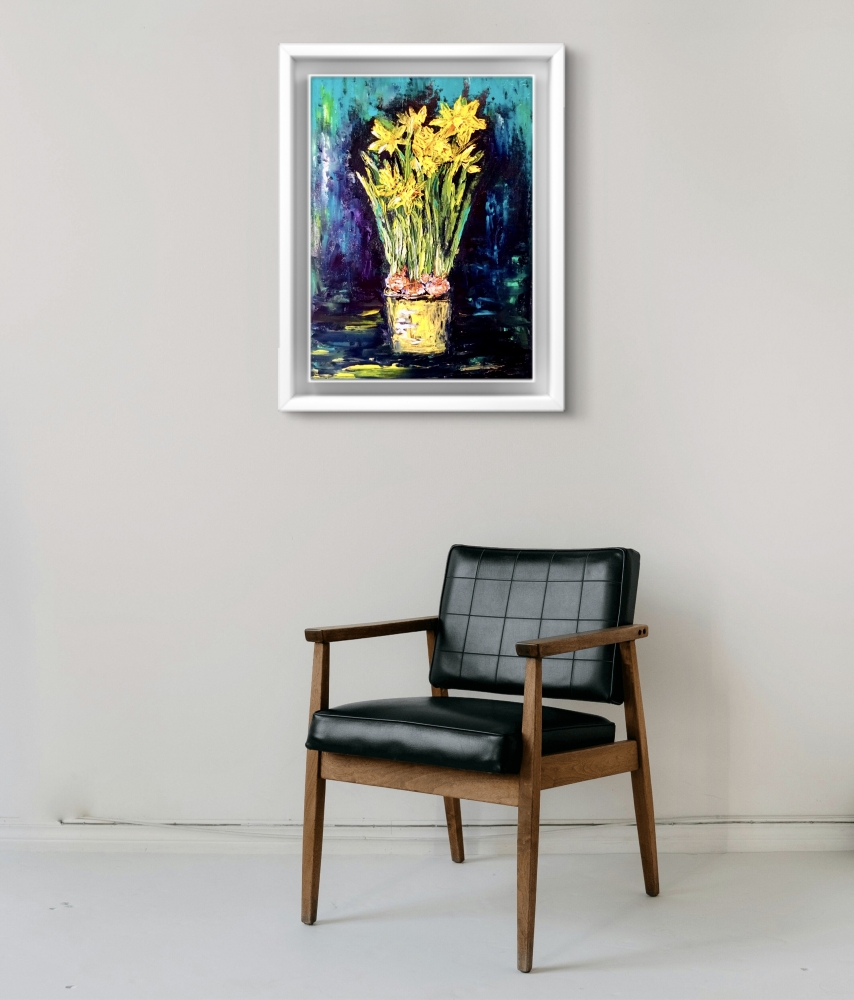Daffodils Original Oil Painting on Canvas Board
