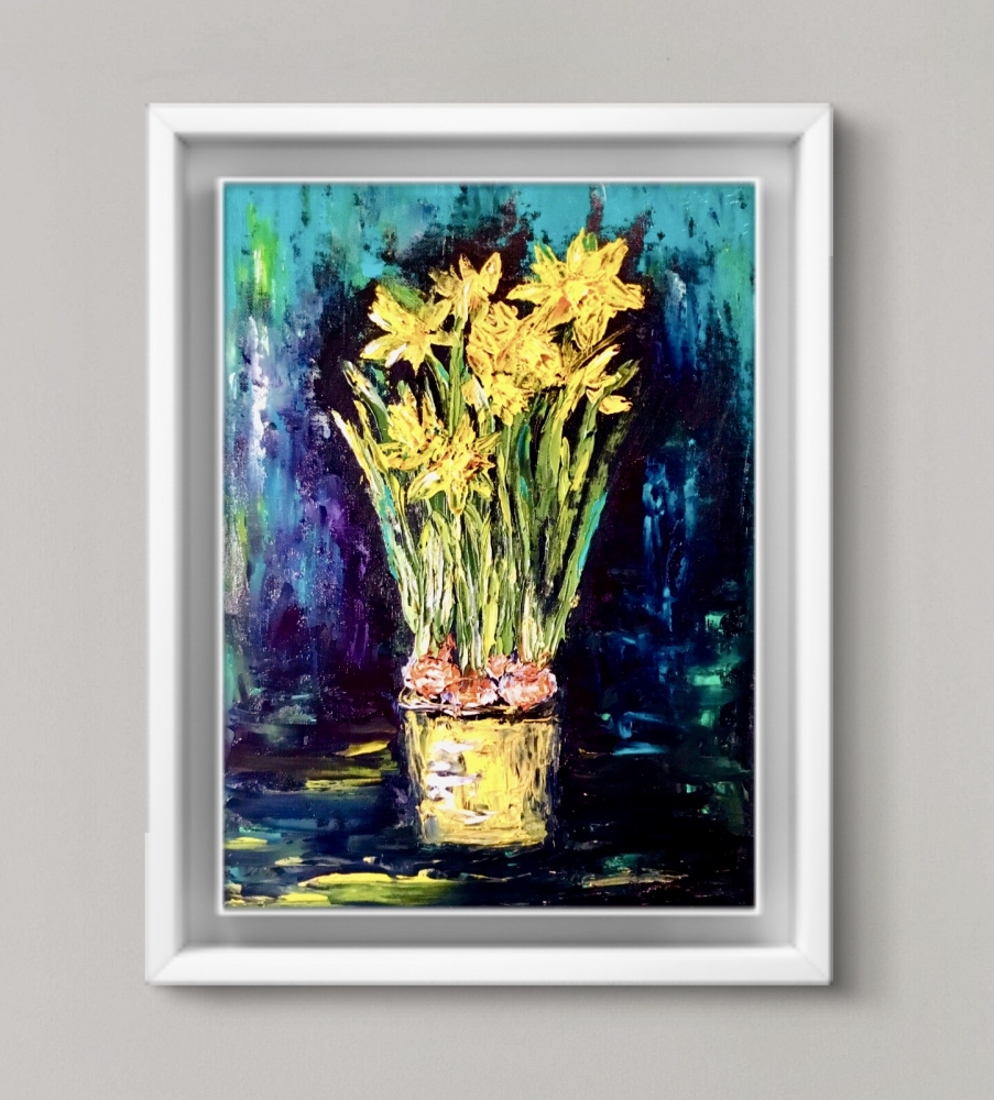 Daffodils Original Oil Painting on Canvas Board