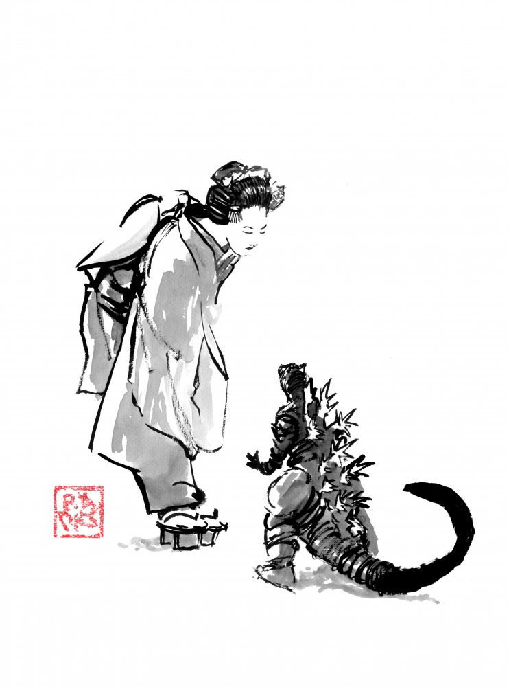 geisha and little godzi