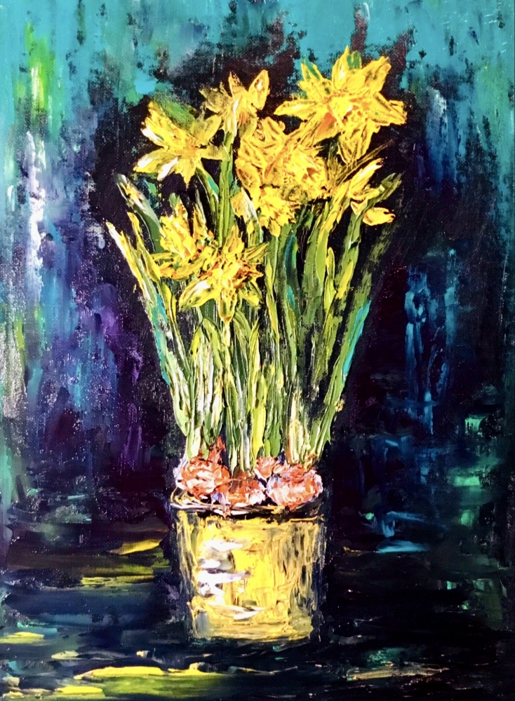 Daffodils Original Oil Painting on Canvas Board