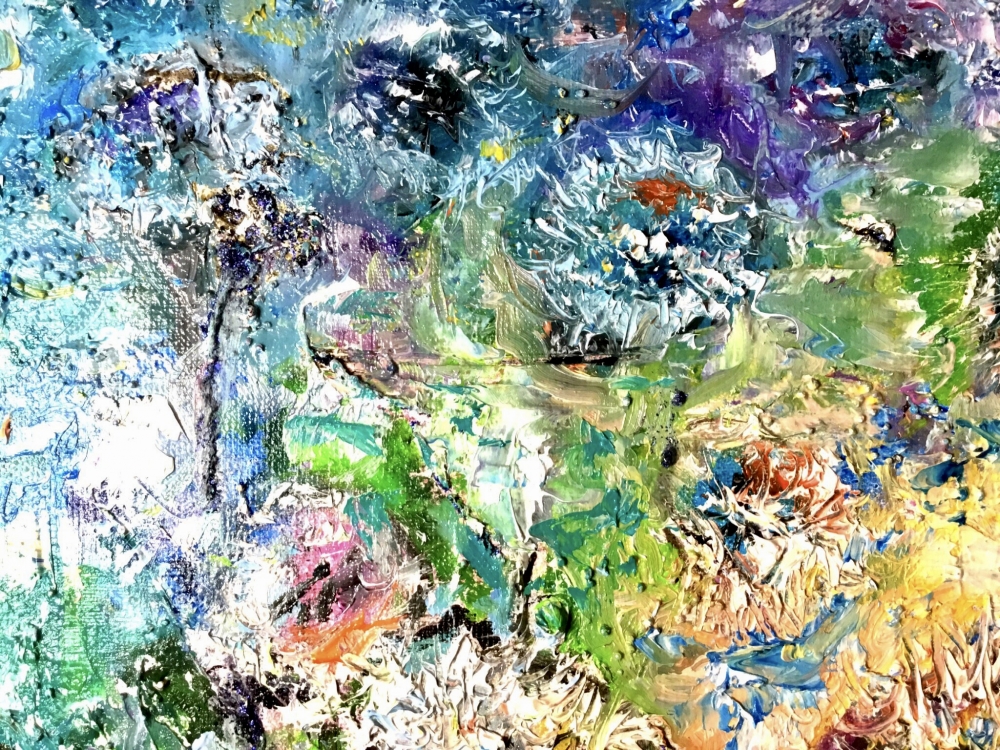 Original Dandelions Abstract Oil Painting - Textured Mixed Media Background, Handmade Wall Art, 30x40 cm (11.8x15.7 inches), Not Framed