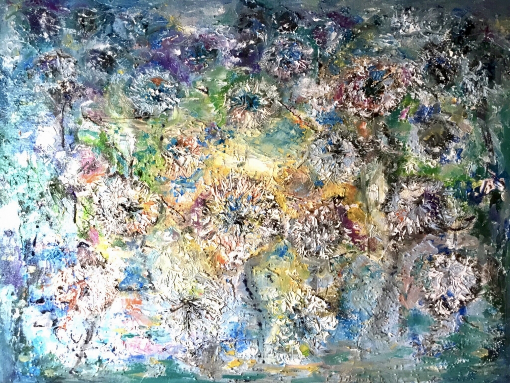 Original Dandelions Abstract Oil Painting - Textured Mixed Media Background, Handmade Wall Art, 30x40 cm (11.8x15.7 inches), Not Framed