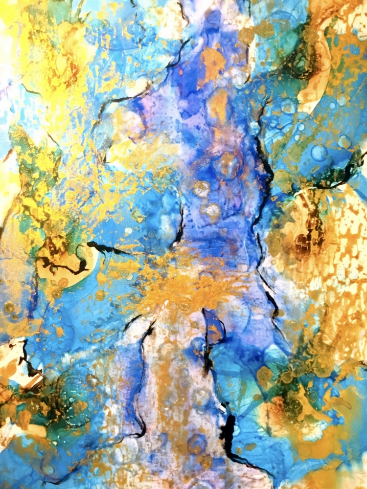 Abstract Alcohol Ink Painting on Yupo Paper