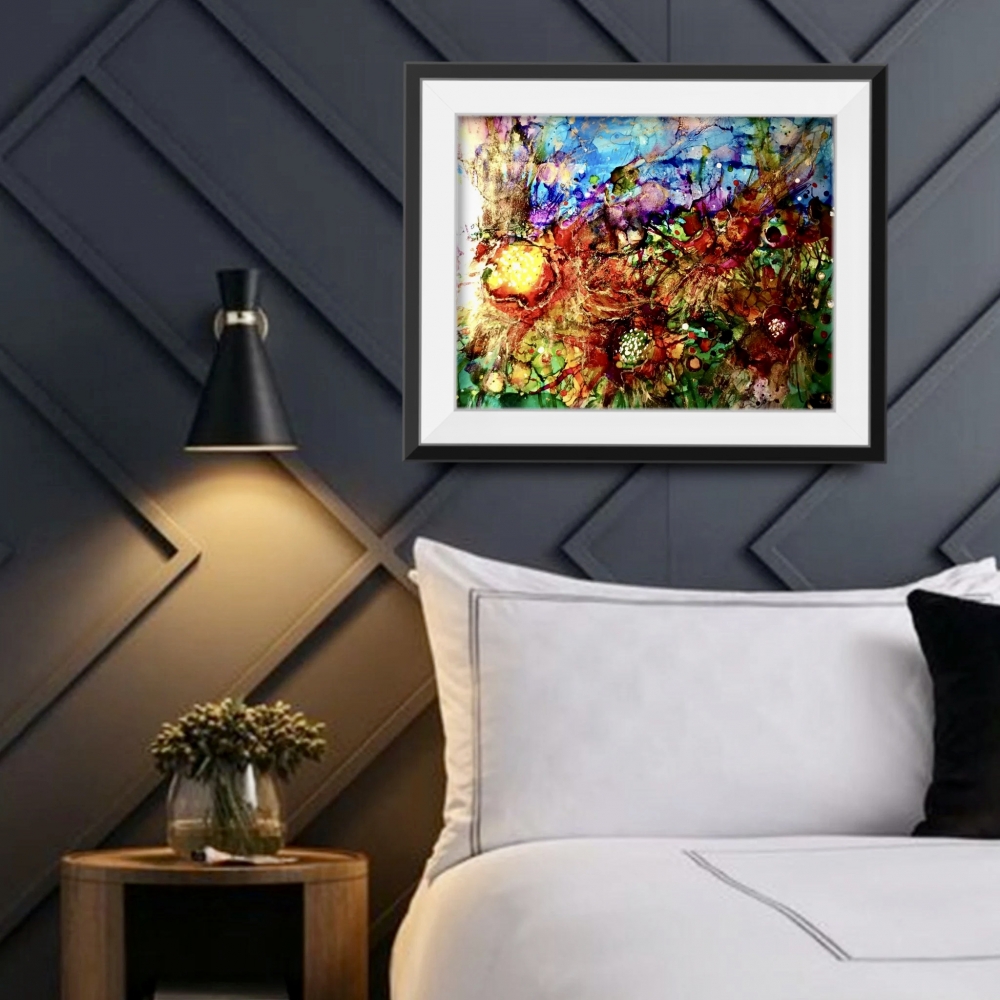 Fantasy Flower Garden, Colorful Abstract Alcohol Ink Mixed Media Art